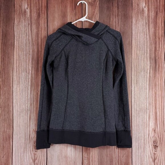 Lululemon Womens Size 4 Think Fast Hoodie Heathered Herringbone Black Gray - Picture 5 of 12